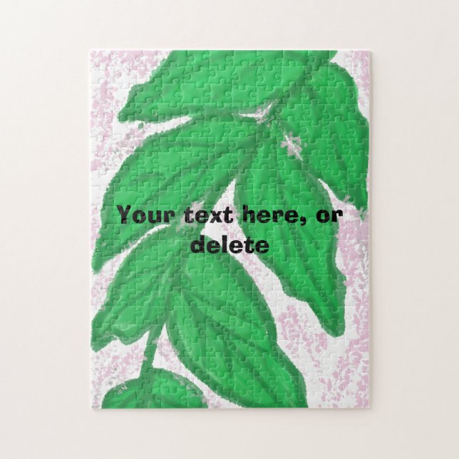 Green Leaves Pink Watercolor Puzzle (Vertical)
