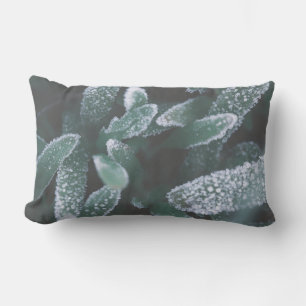 Green Leaves Plant Grass Frozen Frost Lumbar Pillow