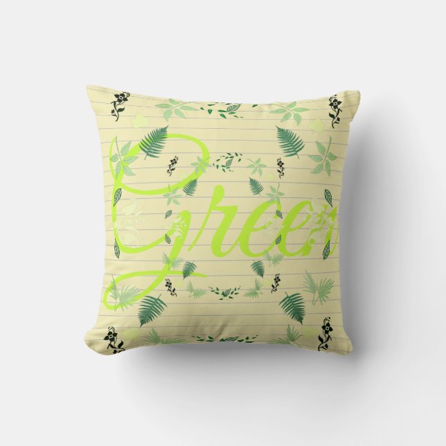 Green Leaves Plants Nature Throw Pillow Cushion (Front)