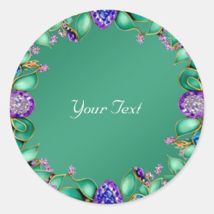 Green Leaves Purple Gemstone Classic Round Sticker