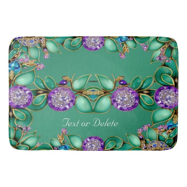 Green Leaves Purple Gemstones Bath Mat (Front)