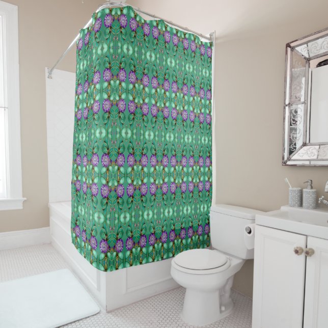 Green Leaves Purple Gemstones Shower Curtain (In Situ)