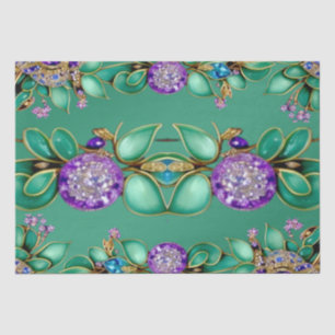 Green Leaves Purple Gemstones Tissue Paper