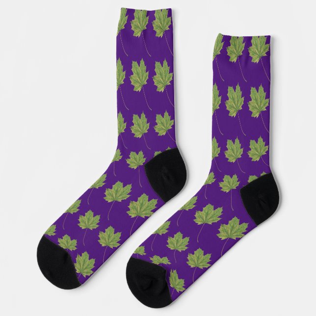 Green Leaves Purple  Socks (Left)