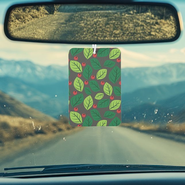 Green Leaves, Red Berries, Pattern Of Leaves Air Freshener (Creator Uploaded)