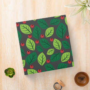 Green Leaves, Red Berries, Pattern Of Leaves Binder