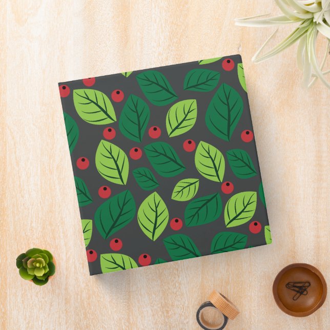 Green Leaves, Red Berries, Pattern Of Leaves Binder (In Situ)