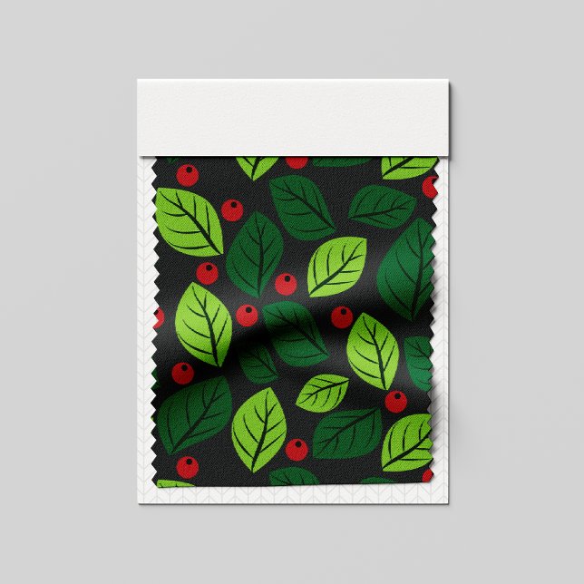 Green Leaves, Red Berries, Pattern Of Leaves Fabric (Creator Uploaded)