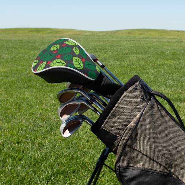 Green Leaves, Red Berries, Pattern Of Leaves Golf Head Cover (In Situ)