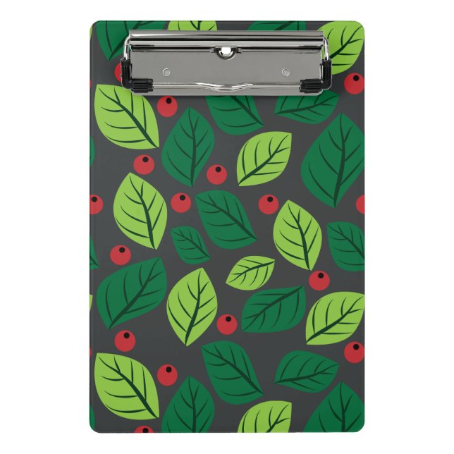 Green Leaves, Red Berries, Pattern Of Leaves Mini Clipboard (Front)