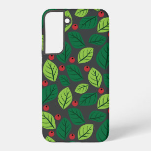 Green Leaves, Red Berries, Pattern Of Leaves Samsung Galaxy Case