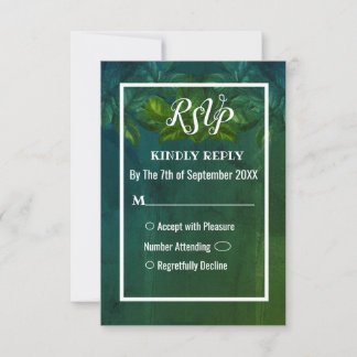 Green Leaves Rustic Vintage Wedding RSVP Card