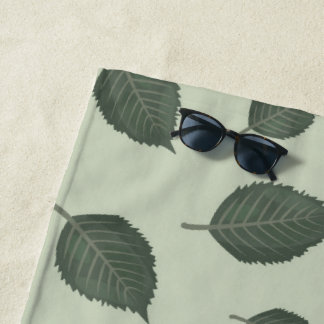 Green leaves, seamless pattern beach towel