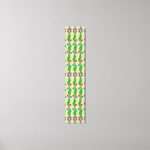 Green Leaves Small Flowers Folk Art Slim Accent Canvas Print