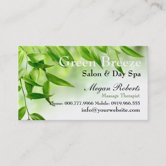 Green Leaves Spa Skin Care Massage Salon Appointment Card (Front)