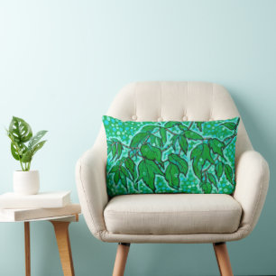 Green Leaves Summer Nature Floral Art Sketch Lumbar Pillow