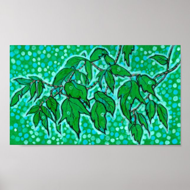 Green Leaves Summer Nature Floral Art Sketch Poster (Front)