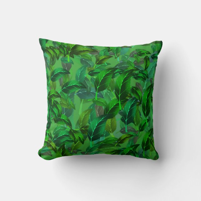 Green Leaves Throw Pillow  (Front)