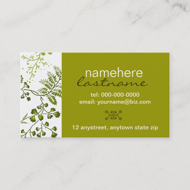 Green Leaves & Vines Business Card (Front)
