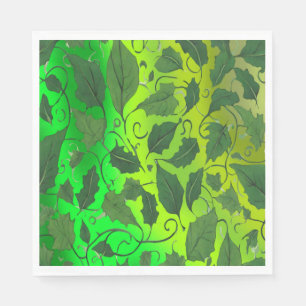 Green Leaves & Vines on Green Gradient Background Napkin