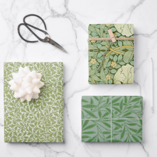 Green Leaves Vintage Morris Patterns Oak Willow  Wrapping Paper Sheet