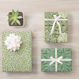 Green Leaves Vintage Morris Patterns Oak Willow  Wrapping Paper Sheet