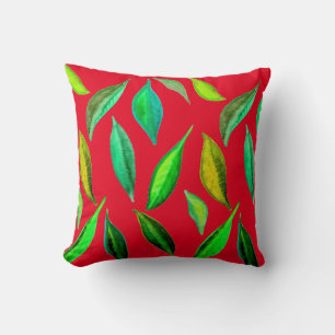 Green Leaves watercolor environmental Throw Pillow