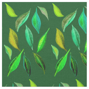Green leaves watercolor foliage pattern art fabric