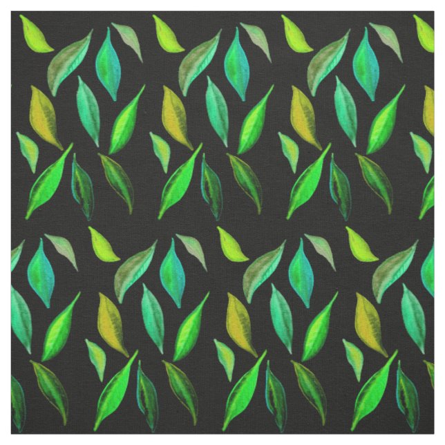 Green leaves watercolor foliage pattern art fabric (Swatch)