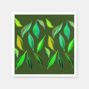 Green leaves watercolor illustration picnic art napkin