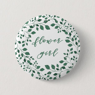 Green leaves watercolor wreath Flower girl 2 Inch Round Button