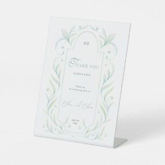 Green Leaves Wedding Cards & Gifts Pedestal Sign