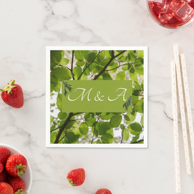 Green Leaves Wedding Cocktail Napkins  (Insitu)