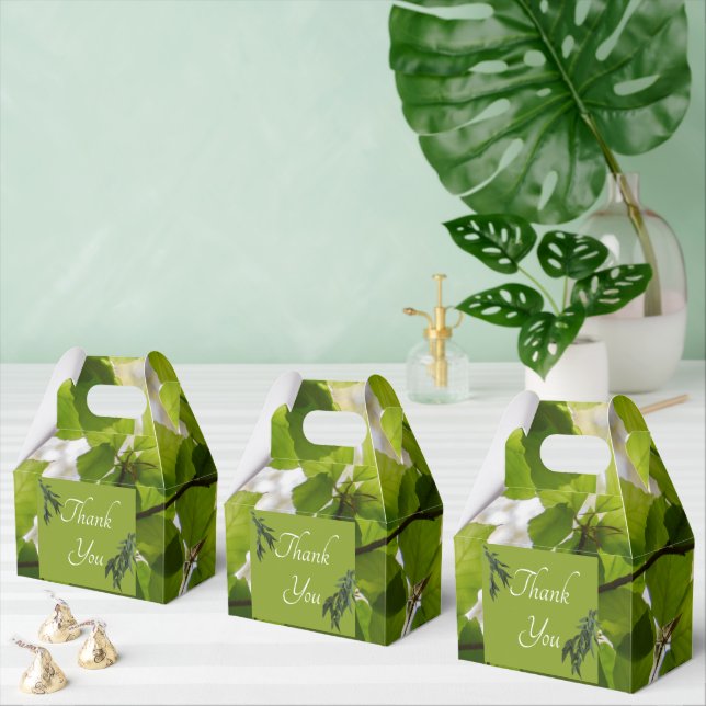 Green Leaves Wedding Gable Favour Box White Print (Multiple)