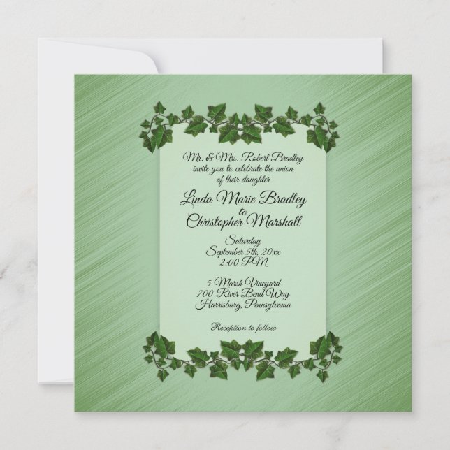 Green Leaves Wedding Invitation (Front)