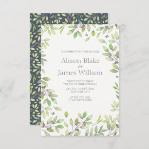 Green leaves wedding invitation