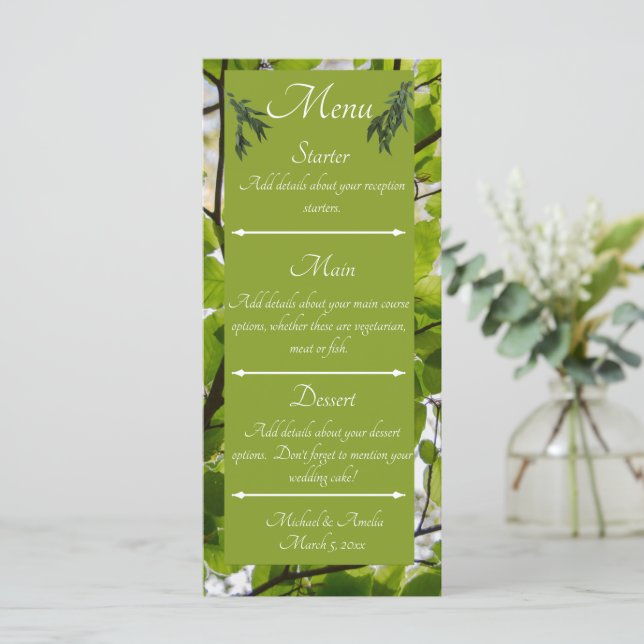 Green Leaves Wedding Menu (Standing Front)