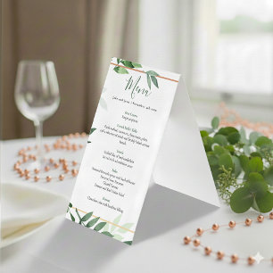 Green leaves wedding reception menu table top