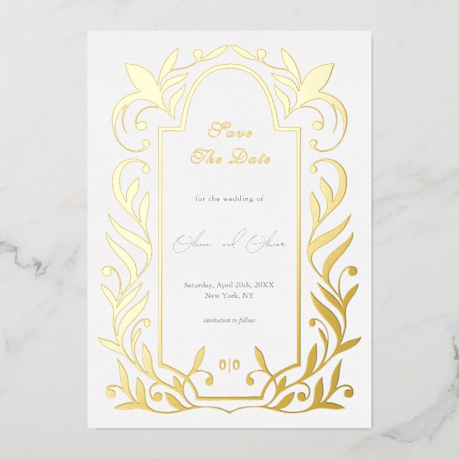 Green Leaves Wedding Save The Date (Front)