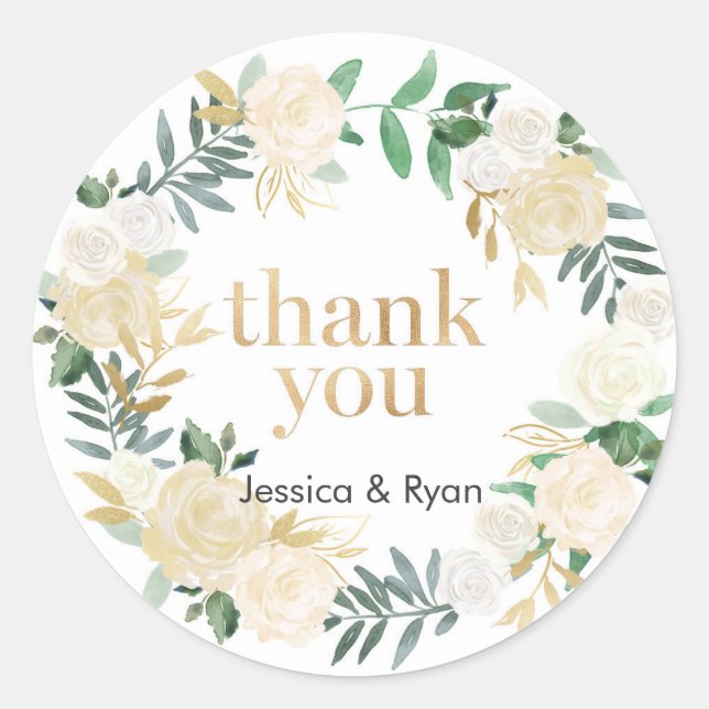 Green leaves wedding Thank you stickers (Front)