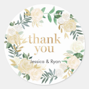 Green leaves wedding Thank you stickers