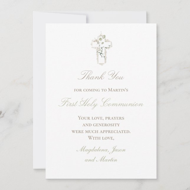 green leaves white cross thank you card (Front)