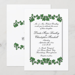 Green Leaves White Wedding Invitation