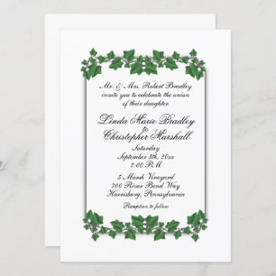 Green Leaves White Wedding Invitation