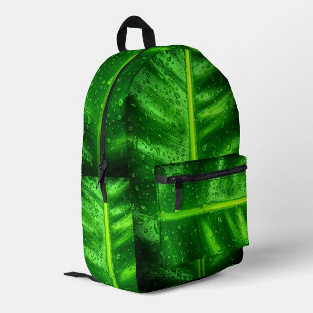 Green Leaves with Rain Drops Backpack (Back Corner Left)