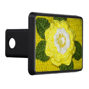 Green Leaves Yellow Rose Artisan Crochet Print Trailer Hitch Cover