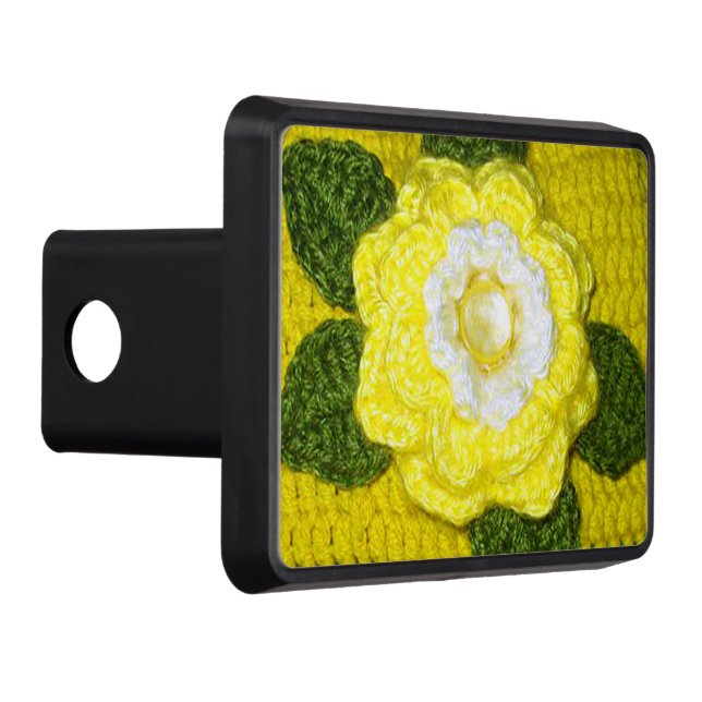Green Leaves Yellow Rose Artisan Crochet Print Trailer Hitch Cover (Right)