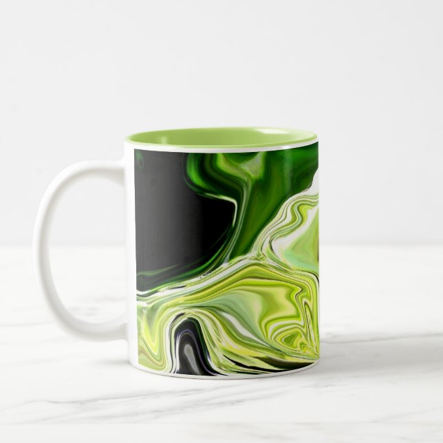 Green Leek Abstract two-toned coffee mug~! Two-Tone Coffee Mug (Left)