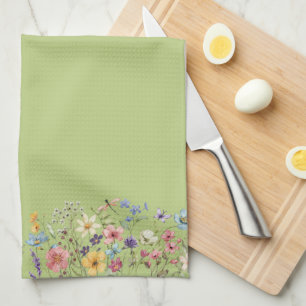 Green lemon wildflower dragonfly and butterfly kitchen towel