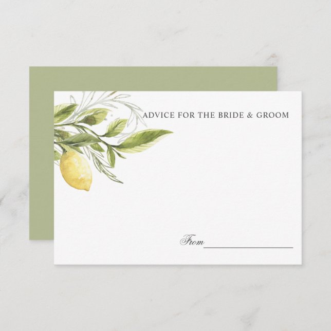 Green Lemons and leaves Wedding Advice or recipe Invitation (Front/Back)
